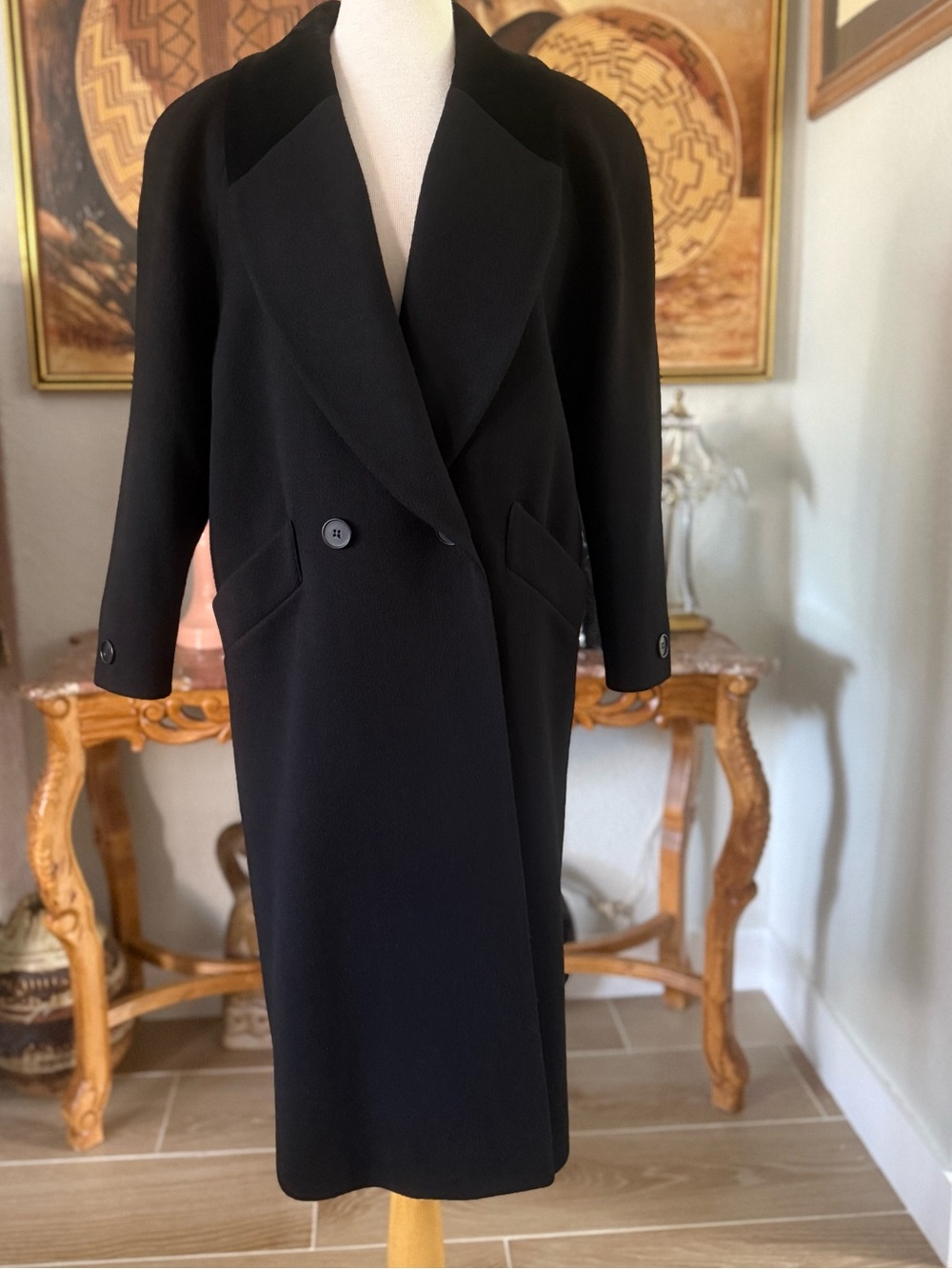 Jones New York Black Double-Breasted Long Trench Coat